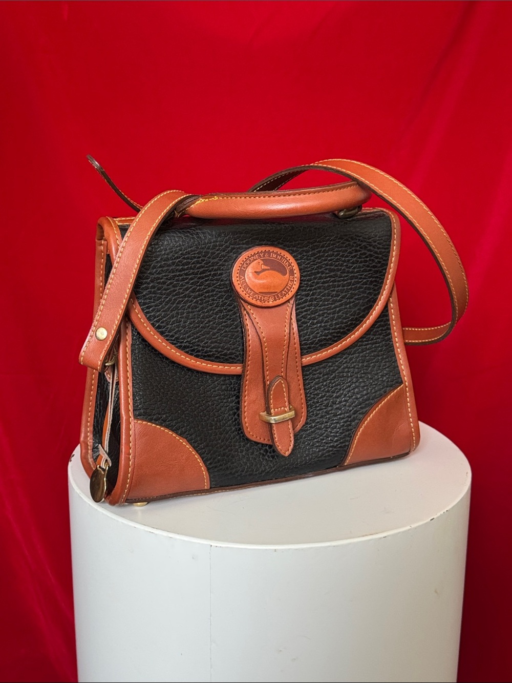 Dooney & Bourke RARE Black and Brown Pebbled Leather Saddle Crossbody Bag